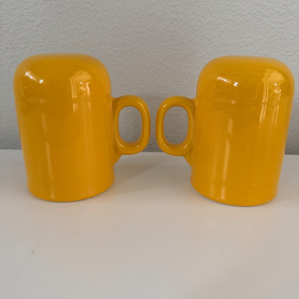 Fiesta Salt and Pepper Shakers Sunflower Yellow Ceramic Mug Shape HLC USA